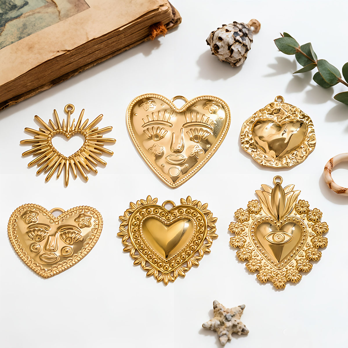 5Pcs PVD Gold Stainless Steel  - Ethnic Fashion Design 评论和价格