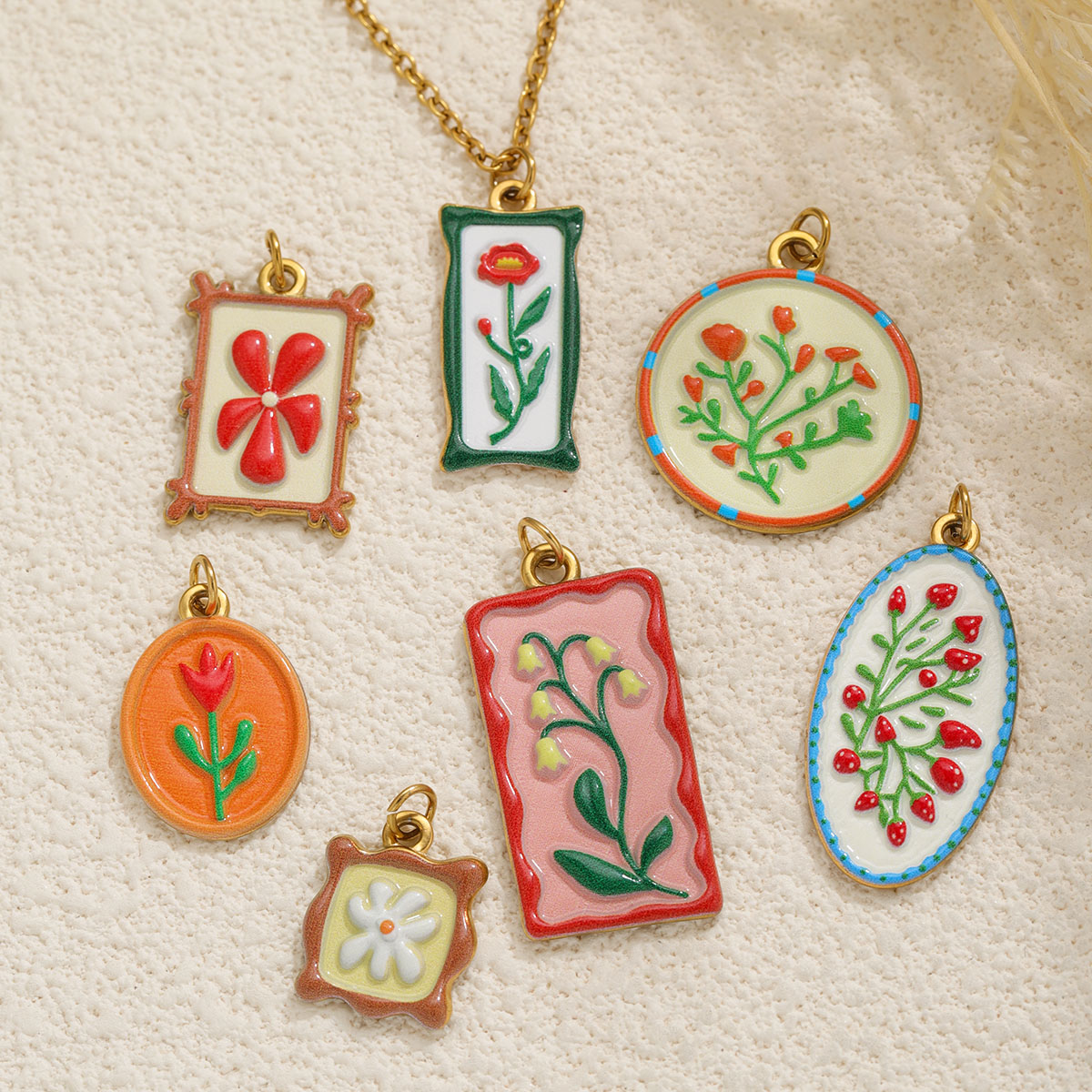 2pcs Boho Enamel Flower Pendan - Ethnic Fashion Design 评论和价格